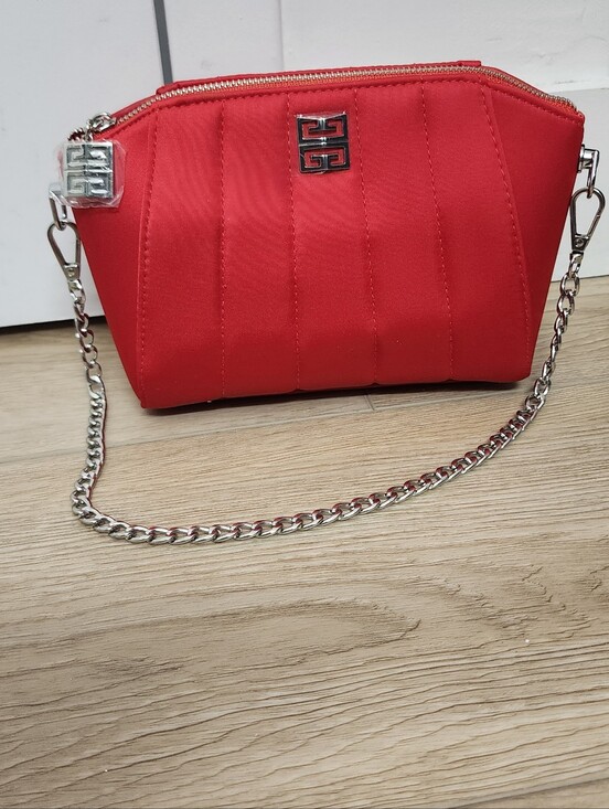 Givenchy Handbags - Givenchy Iconic Red Clutch Satin, Quilted-Look Bag With Silver Chain Strap